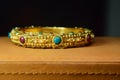 Gold cuff bracelet Decorated with ruby and blue Rare and expensive,